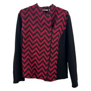 Chico’s chevron mixed print jacket top zip front red black business casual XL 16